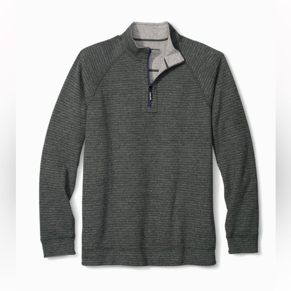 TOMMY BAHAMA Men Medium Reversible 1/4 Zip Pullover‎ Sweatshirt Gray Flip Sider